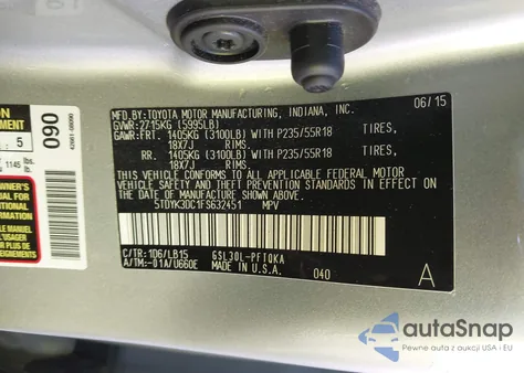 2015 Toyota Sienna Limited Premium 7 Passenger из США, поврежденный, VIN 5TDYK3DC1FS632451